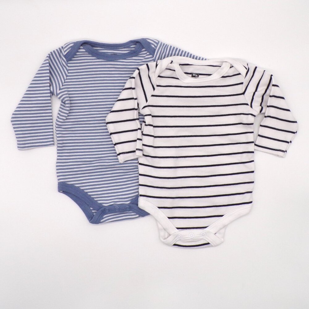 HB Striped Bodysuits Baby Boy Clothes 0-3 Months Lot of 2 Blue White Long Sleeve
